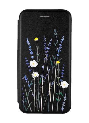 Чехол-книжка с рисунком на iphone 11 :: черный :: полевые цветы (принт 270)