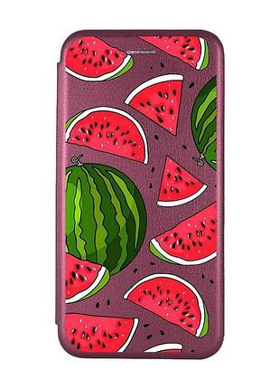 Чохол книжка з малюнком для samsung galaxy a12 бордовий :: кавуни (принт 341)