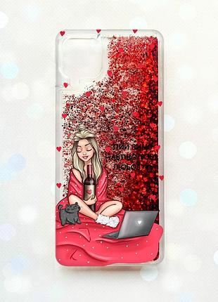 Чохол з плаваючими блискітками samsung galaxy a12 червоний :: дівчина з вином (принт 220)