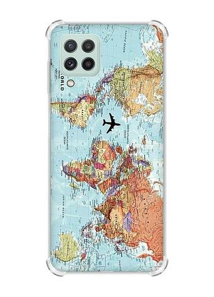 Чохол з потовщеними кутами на samsung galaxy a22 4g/m32/m22 :: карта світу (принт 318)