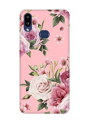 Матовый розовый чехол на samsung galaxy a10ѕ a107 :: розовые цветы (принт 287)