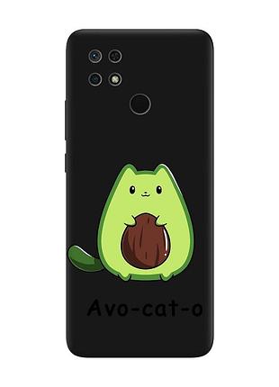 Матовый черный чехол на xiaomi redmi 10c :: котик авокадо (принт 306)