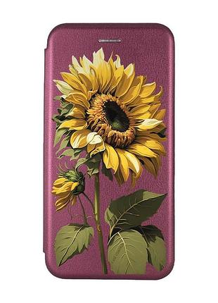 Чехол-книжка с рисунком для samsung galaxy j5(2016) j510 бордовый :: подсолнечник (принт 274)