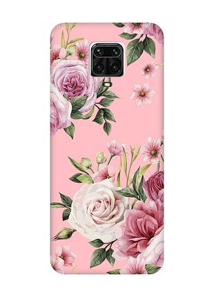 Матовый розовый чехол на xiaomi redmi note 9 pro / 9s / 9 pro max :: розовые цветы (принт 287)