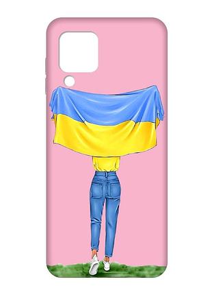 Матовый розовый чехол на samsung galaxy a224g/m32/m22 :: девушка с флагом (принт 263)
