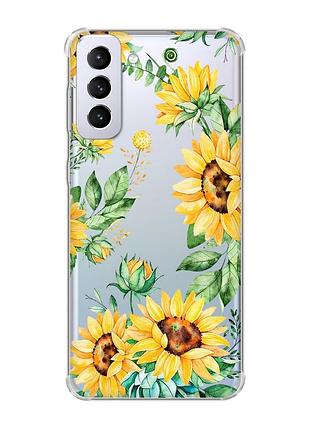 Чехол с утолщёнными углами на samsung galaxy s21 plus :: подсолнухи (принт 288)