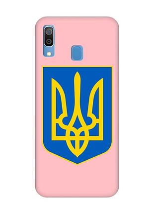 Матовый розовый чехол на samsung galaxy a30 (2019) / a20 (2019) :: тризуб украина (принт 256)