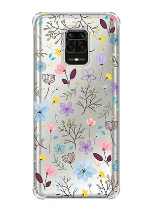 Чехол с утолщёнными углами на xiaomi redmi note 9 pro/ 9s/ 9 pro max :: цветочный фон (принт 267)