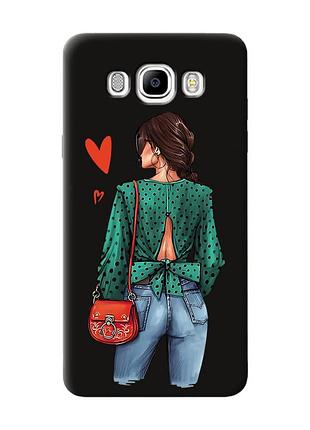 Матовый черный чехол на samsung galaxy j7(2016) j710 :: девушка в зеленом (принт 224)