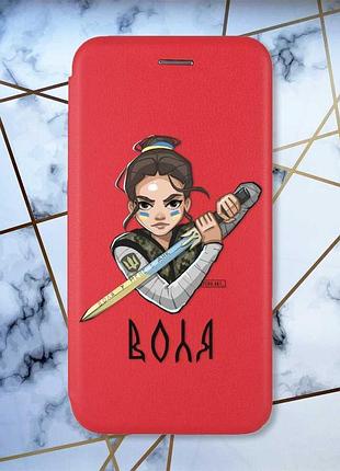 Чехол-книжка с рисунком для xiaomi redmi note 8 pro красный; украинская защитница (принт 169)