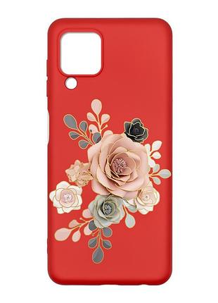 Матовый красный чехол на samsung galaxy m32/a22/m22 4g :: розы (принт 275)