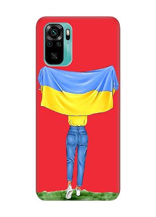 Матовий червоний чохол на xiaomi redmi note 10 / note 10s :: дівчина з прапором (принт 263)