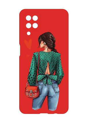 Матовый красный чехол на samsung galaxy a12 :: девушка в зеленом (принт 224)