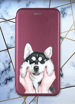 Чехол-книжка с рисунком на iphone 7/8/se 2020 бордовый мордочка (принт 121)
