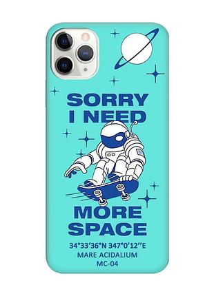 Матовий бірюзовий чохол на iphone 11 pro max (6.5) :: космонавт на скейті (принт 248)