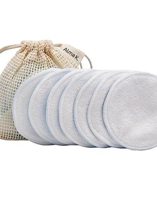 Нові багаторазові спонжі / подушечки для очищення обличчя alma k. reusable facial cleansing pads (7 шт + мішечок)