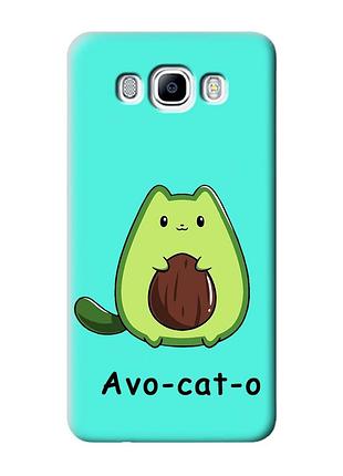 Матовый бирюзовый чехол на samsung galaxy j7(2016) j710 :: котик авокадо (принт 306)