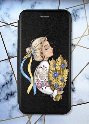 Чохол-книжка з малюнком для xiaomi redmi note 8 pro чорний; українка з колосками (принт 173)