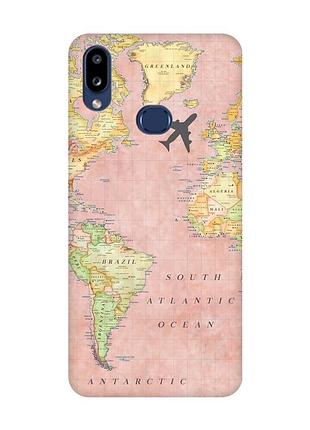 Матовый чехол с розовыми боками на samsung galaxy a10s (a107) :: путешествия. карта (принт 320)