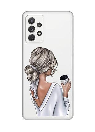 Прозрачный чехол на samsung galaxy a72/a725 девушка с латте (принт 227)