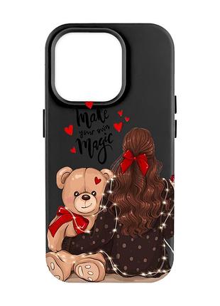 Матовий чорний чохол на apple iphone 14 pro max :: дівчина з ведмедиком (принт 188)