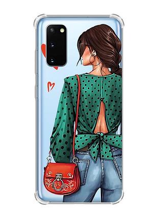 Чохол із потовщеними кутами на samsung galaxy s20 plus дівчина в зеленому (принт 224)