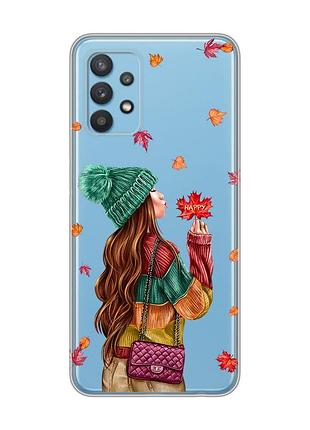 Прозорий чохол на samsung galaxy a32 :: дівчина з листям (принт 221)