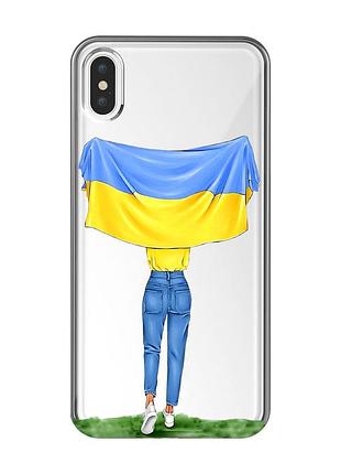 Прозорий чохол на iphone xs max :: дівчина з прапором (принт 263)