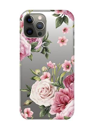 Прозрачный чехол на iphone 12 pro max :: розовые цветы (принт 287)