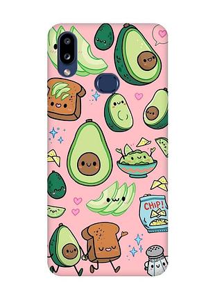 Матовый розовый чехол на samsung galaxy a10s (a107) :: милашки авокадо каваи (принт 305)