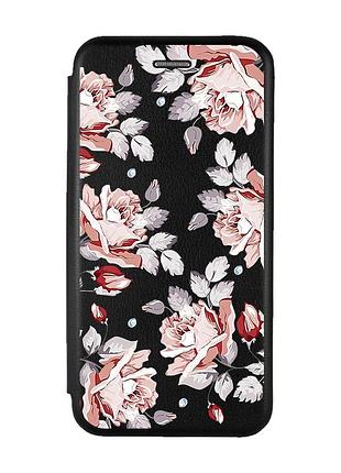 Чохол-книжка з малюнком для xiaomi redmi 9c/10a чорний :: фон троянди (принт 273)
