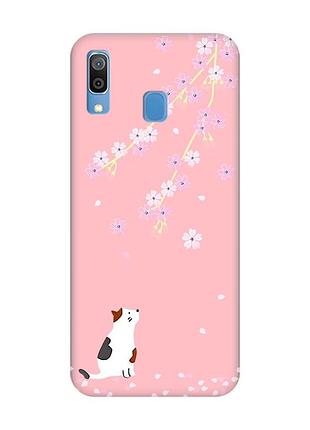 Матовый розовый чехол на samsung galaxy a30 (2019) / a20 (2019) :: котик и сакура (принт 283)