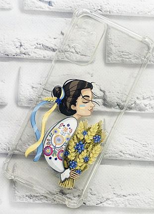 Прозрачный чехол на samsung galaxy m52 патриотический дизайн украинка с колосками принт 172