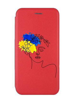 Чехол-книжка с рисунком для samsung galaxy m32/ m22/ a22 4g красный :: украинка арт (патриотический принт 3)