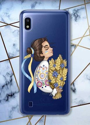 Чехол на samsung galaxy a10 (2019) a105 патриотический дизайн украинка с колосками принт 172