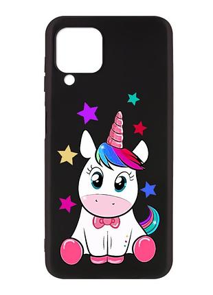 Матовый черный чехол на samsung galaxy a12 :: единорог (принт 102)
