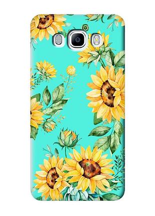 Матовий бірюзовий чохол на samsung galaxy j7(2016) j710 :: соняхи (принт 288)