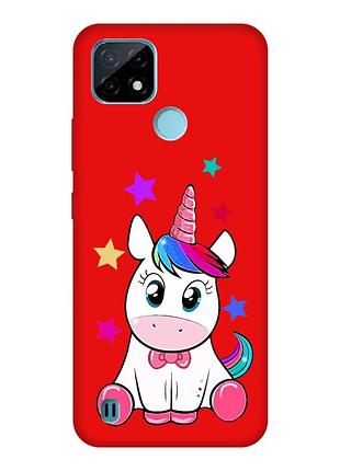 Матовый красный чехол на realme c21y :: единорог (принт 102)