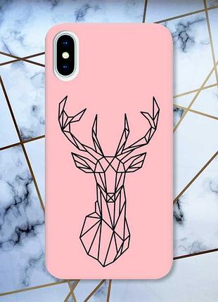 Матовый розовый чехол на iphone x/xs :: олень (принт 128)