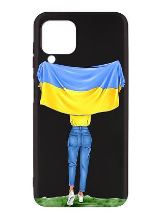 Матовий чорний чохол на samsung galaxy a12 :: дівчина з прапором (принт 263)