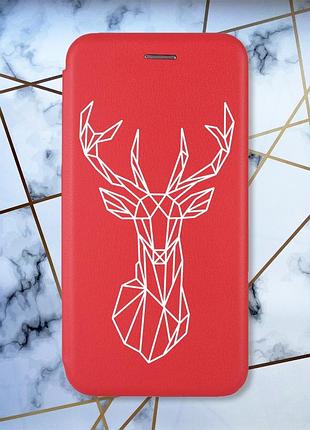 Чехол-книжка с рисунком для xiaomi redmi note 8 pro красный; олень (принт 129)