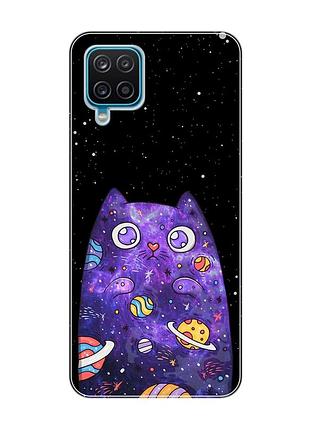 Чехол на samsung galaxy a12 4g :: фиолетовая кошка (принт 361)