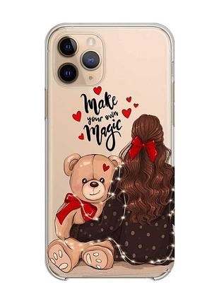 Прозрачный чехол на iphone 11 pro :: девушка с мишкой (принт 188)