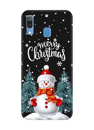 Матовый черный чехол на samsung galaxy a30 (2019)/a20 (2019) снеговик (новогодний принт 152)