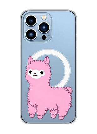 Магнітний чохол на iphone 13 pro max із підтримкою magsafe :: лама рожева (принт 100)