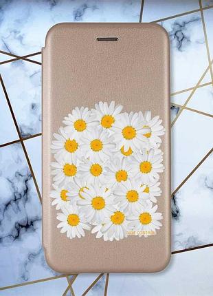 Чехол-книжка с рисунком для xiaomi redmi note 8 pro золотой; букет ромашек (принт 40)