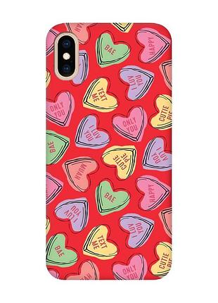 Матовий червоний чохол на iphone xs max :: сердечка з текстом (принт 333)