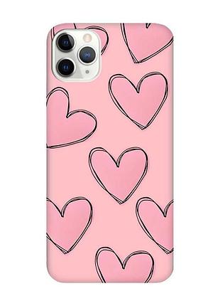 Матовий рожевий чохол на iphone 11 pro (5.8) сердечка рожеві (принт 78)
