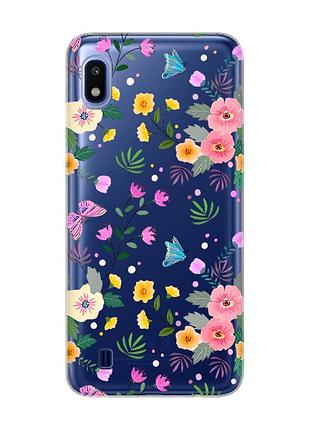 Прозрачный чехол на samsung galaxy a10 (2019) a105 :: цветочный фон (принт 369)