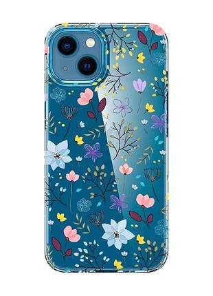 Прозорий чохол для iphone 13 mini :: квітковий фон (принт 267)